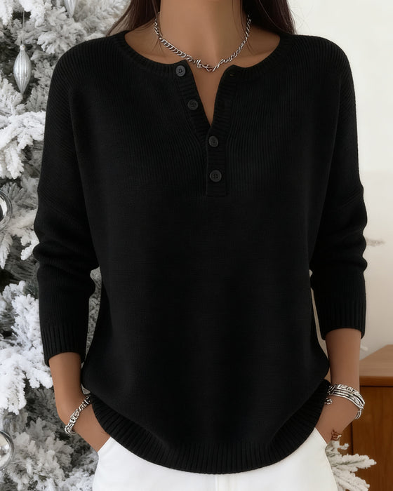 Langärmeliger Einfarbiger Strickcardigan Mit Knöpfen