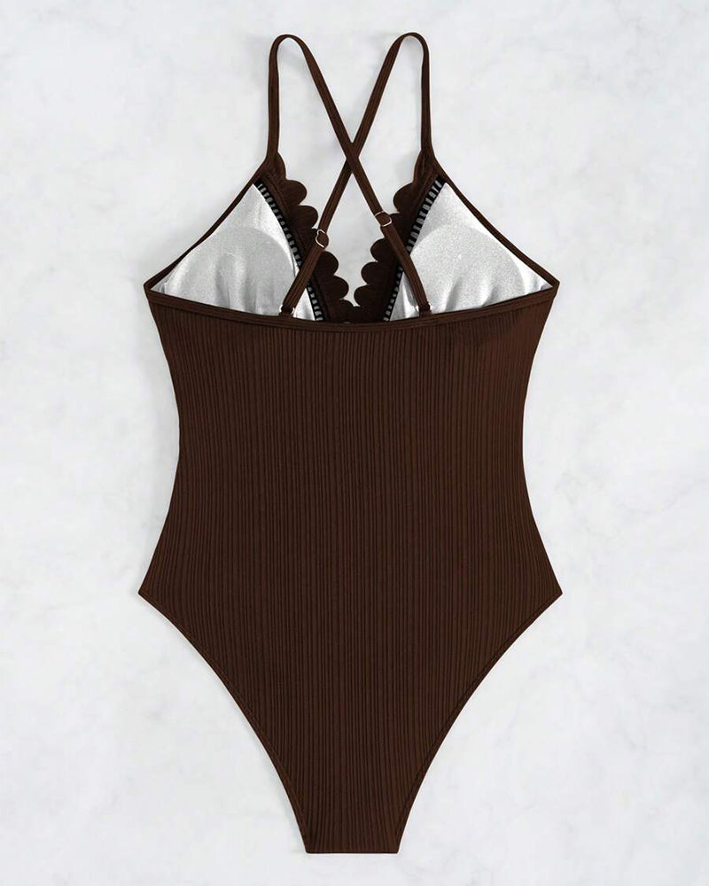 Badeanzug Einteilig Einfarbig Sexy Hollow