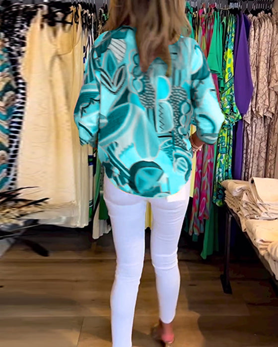 Lose bedruckte Bluse mit langen Ärmeln