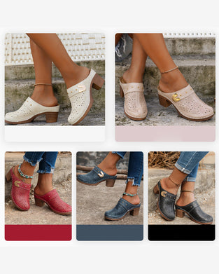 Sandalen Bedeckte Zehe Blockabsatz Schlupf