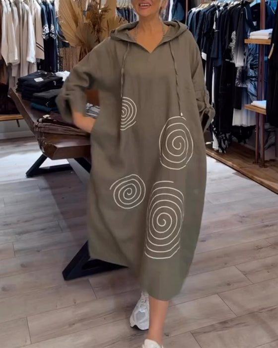 Kleid Mit Kapuze Langarm Weit