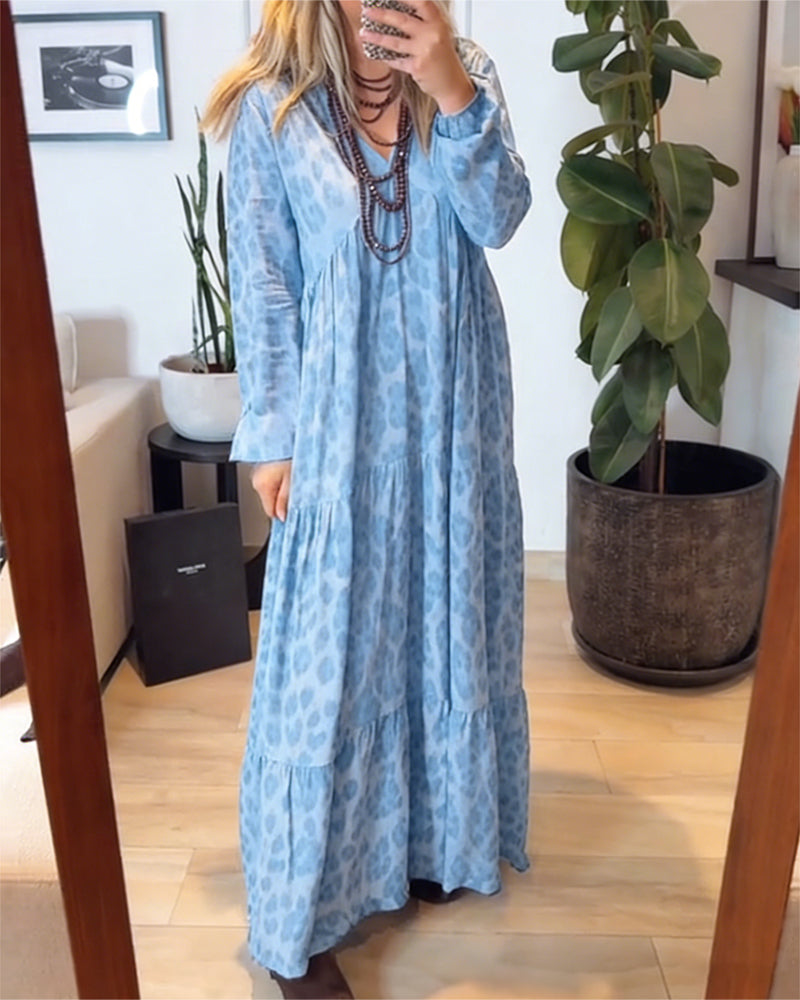Kleid V-Ausschnitt Leopardenmuster Mode Maxi
