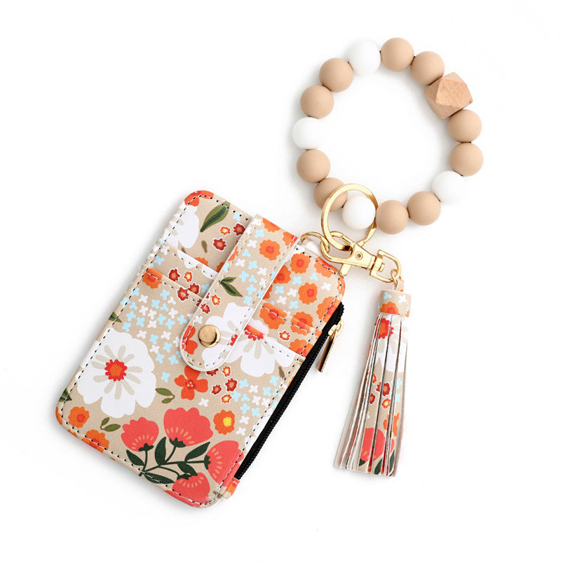 Kleine Geldbörse Aus Blumenleder Mit Schlüsselanhänger Und Armband