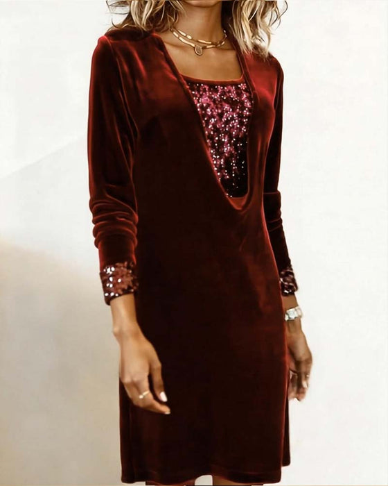 Kleid elegant Pailletten Patchwork