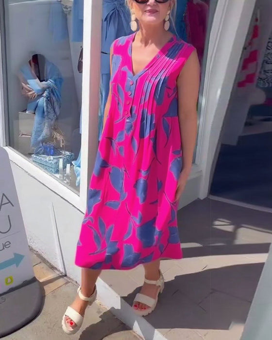 Kleid V-Ausschnitt Ärmellos Bedruckt