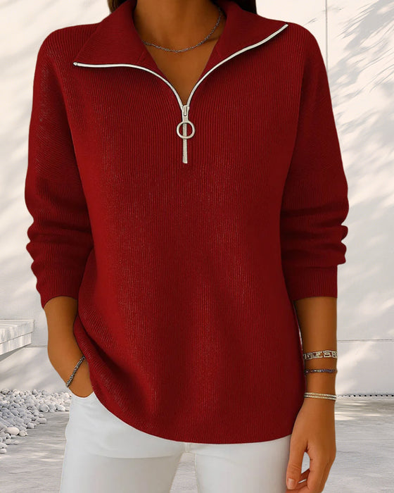 Modischer Pullover Mit Halbem Reißverschluss