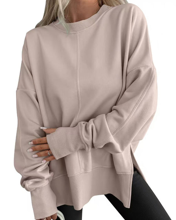 Sweatshirt Seitenschlitz Rundhals Locker