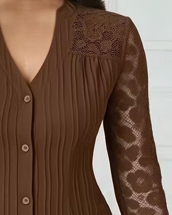 Bluse Spitze Patchwork Slim Fit