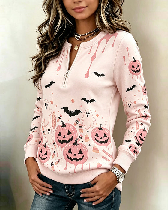 Kapuzenpullover Reißverschluss Langarm Halloween Kürbis
