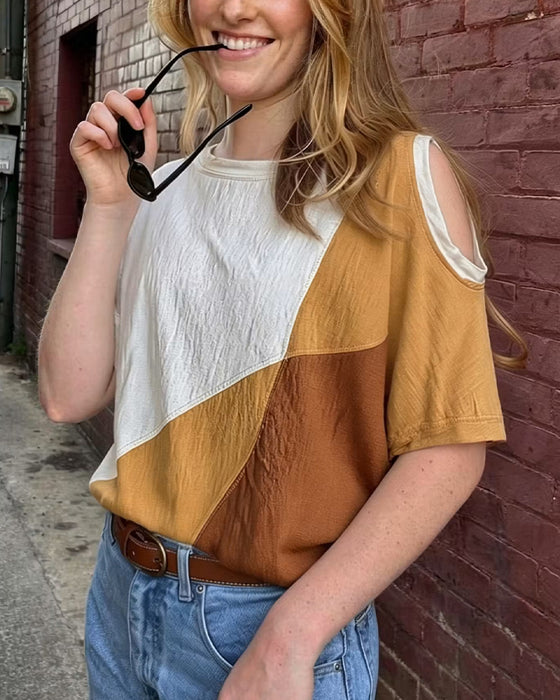 T-Shirt Farbblock Off-Shoulder Locker