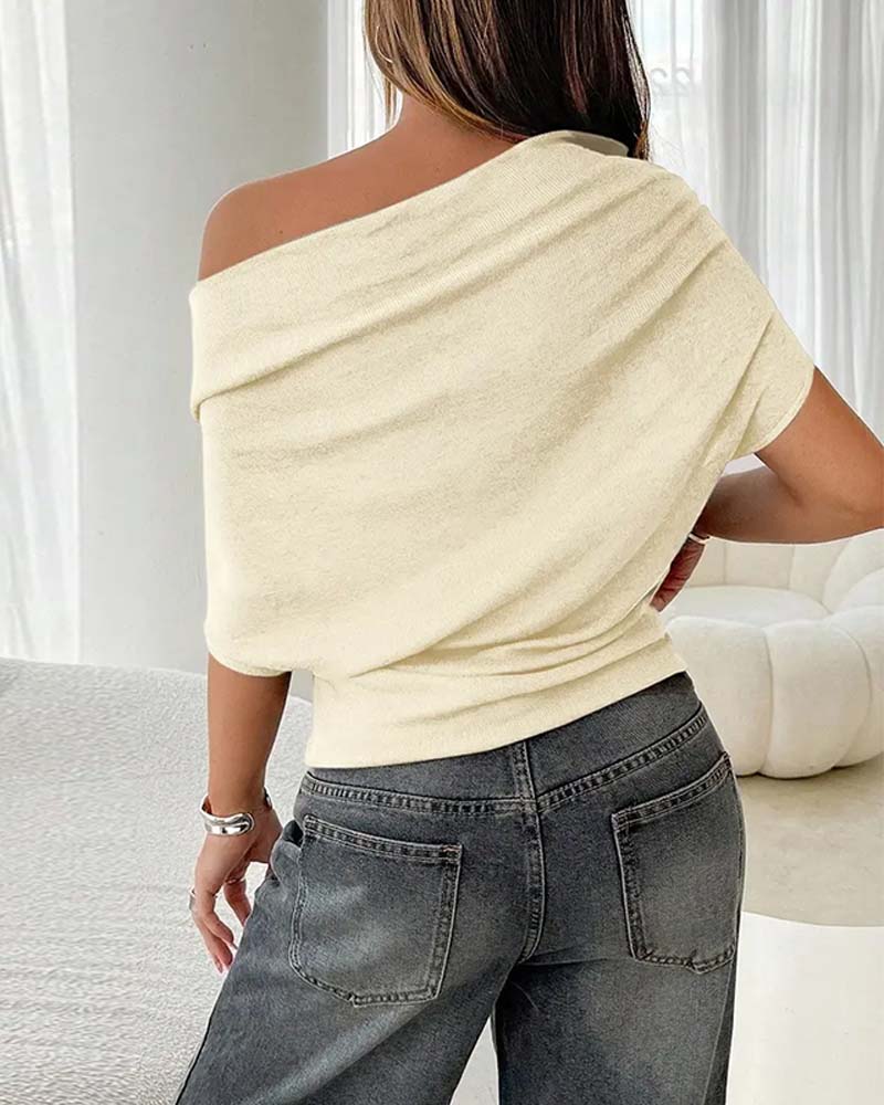 Bluse Fledermausärmel Off-Shoulder Einfarbig