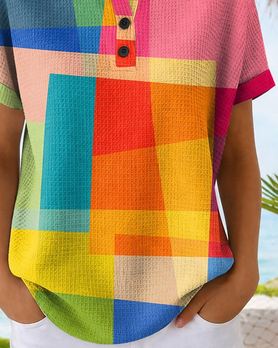 Top Karo Knopf Kurzarm