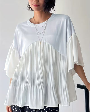 T-Shirt Patchwork Plissiert Ausgestellt Halbarm
