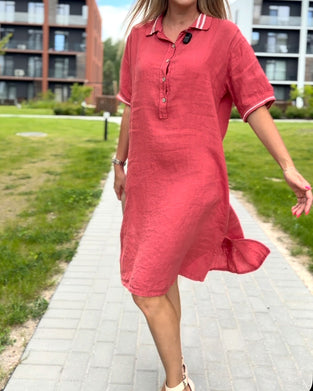 Kleid Revers Knopf Lässig