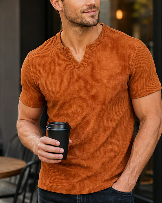 Herren Freizeit T-Shirt Mit Waffelstruktur