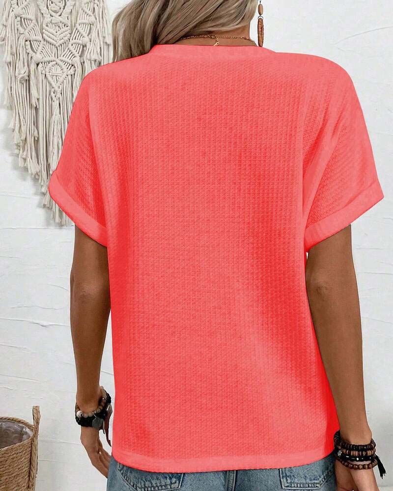 T-Shirt Waffel V-Ausschnitt Knopf