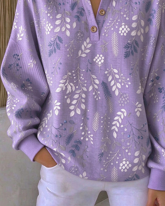 Sweatshirt Waffel Henry Kragen Blumenprint