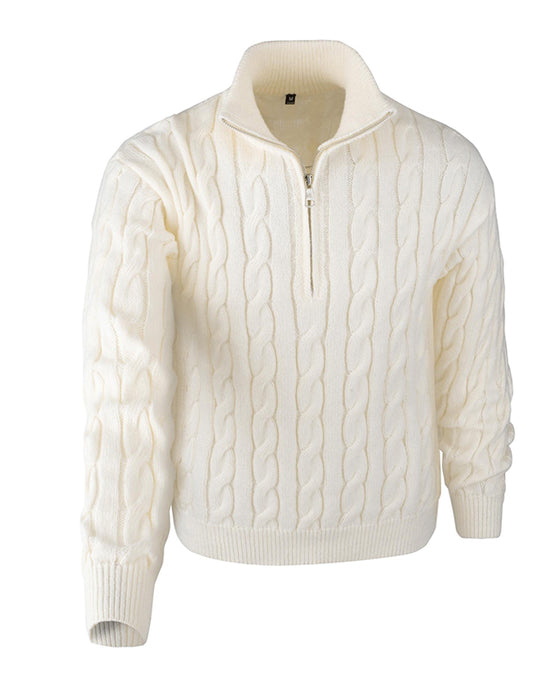 Herrenpullover Unifarben Zopfmuster Reißverschluss
