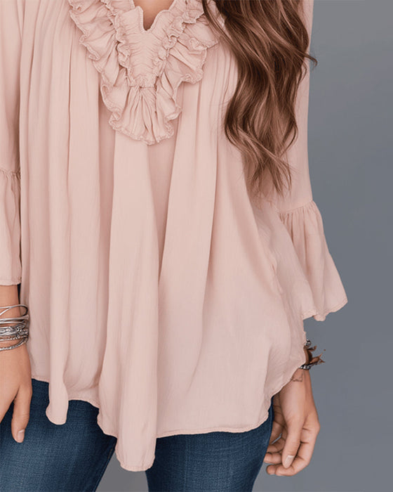 Bluse Elegant V-Ausschnitt Rüsche