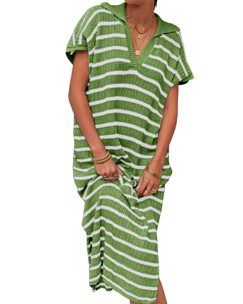 Kleid Gestreift Revers Kurzarm