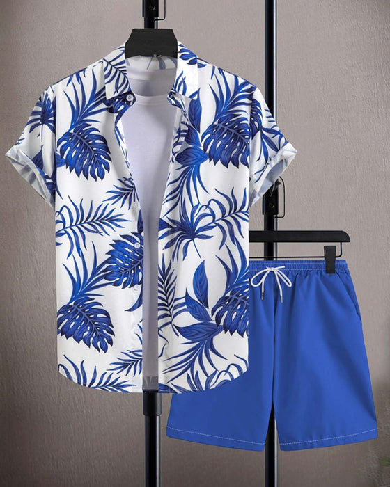 Sets Revers Palmblatt Print Kurzarm