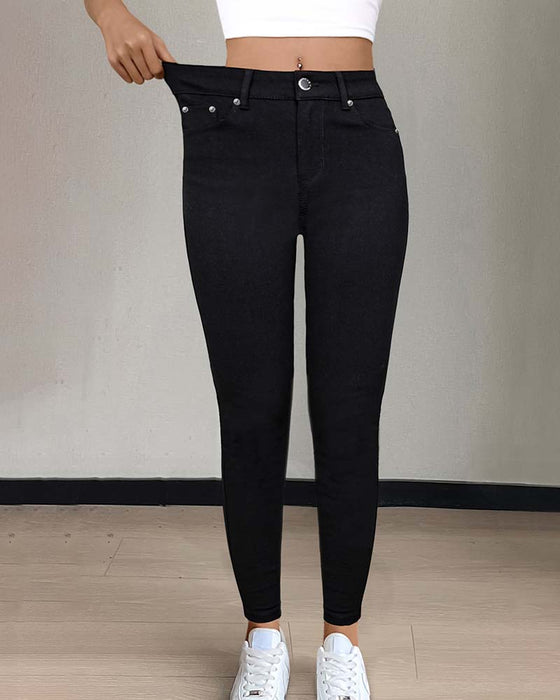 Hose Damen Tasche Einfarbig Skinny Lässig