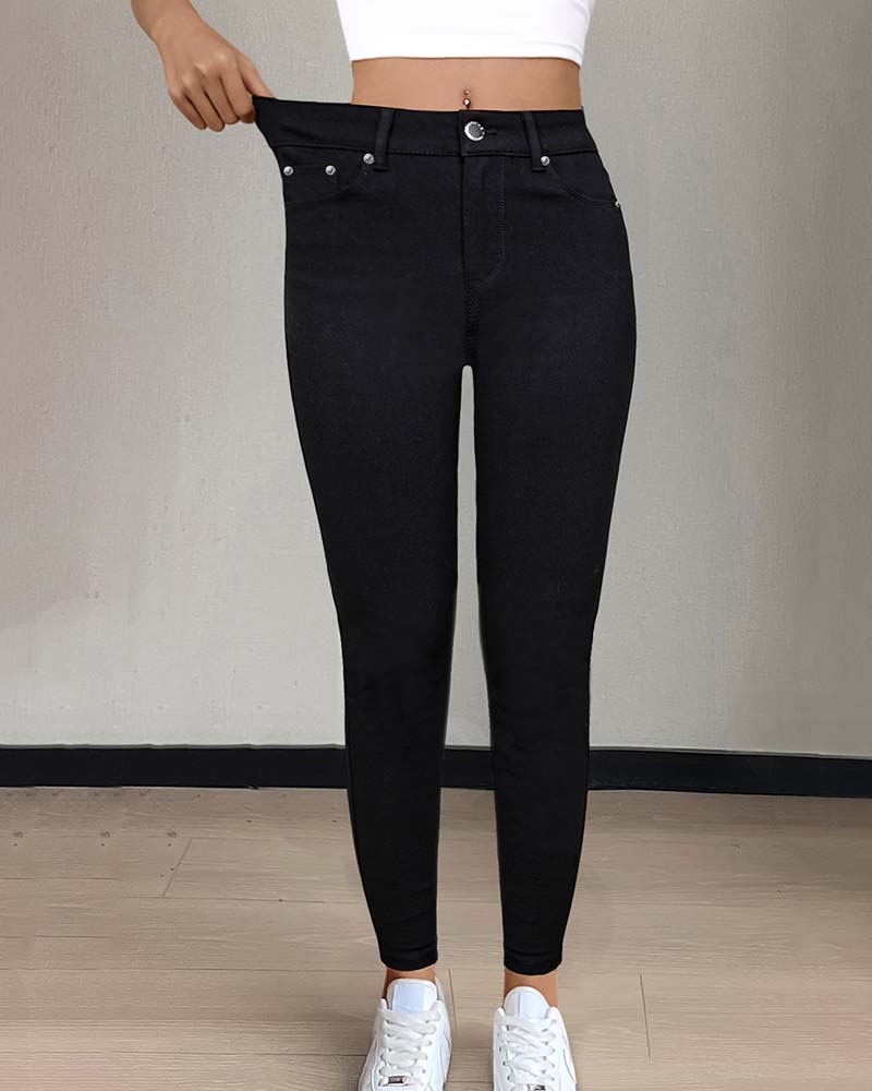 Hose Damen Tasche Einfarbig Skinny Lässig