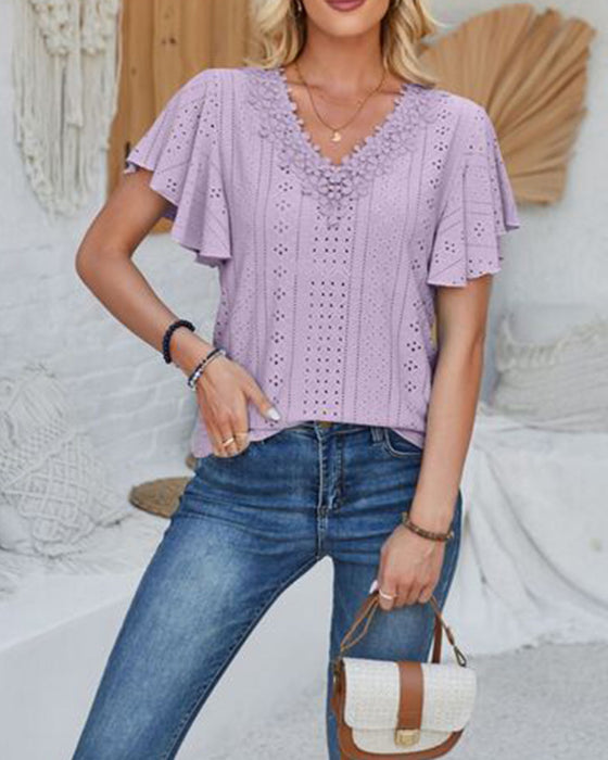 Bluse V-Ausschnitt Einfarbig