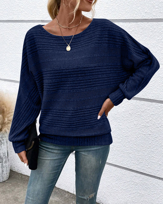 Einfarbiges Langarmshirt mit Rundhals und Streifen