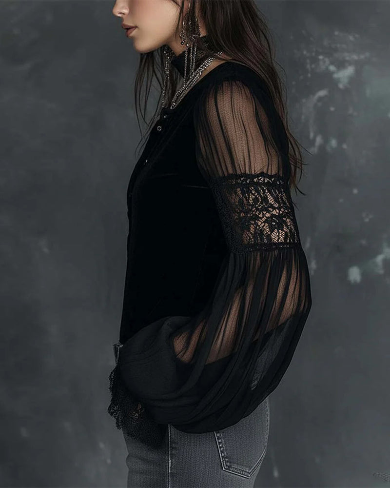 Bluse Knöpfloser V-Ausschnitt Puffärmel