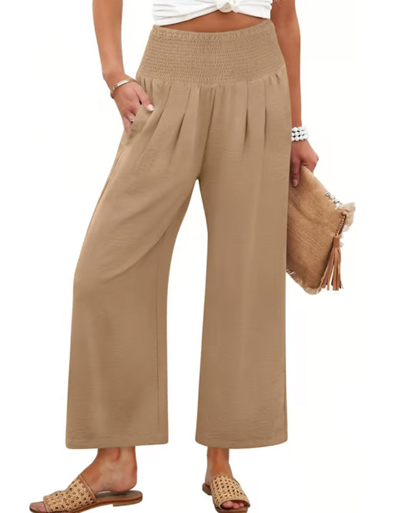 Hose Uni Hohe Taille Weites Bein