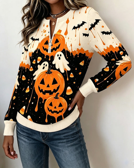 Sweatshirts Reißverschluss Langarm Kürbis Print