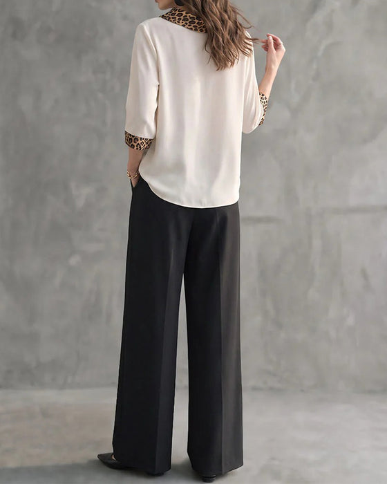 Bluse Leopard Panel Cowl Neck Ellenbogenlang Ärmel