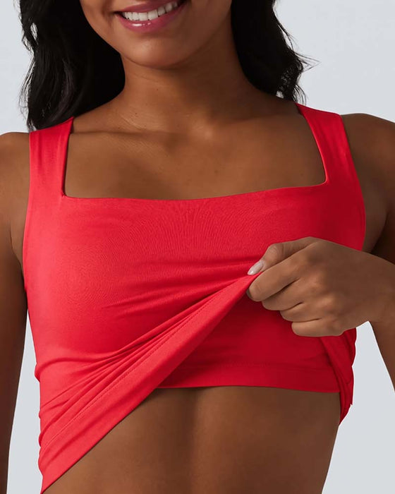 Tank Top Uni Farbe Viereckiger Ausschnitt Integrierter Bh