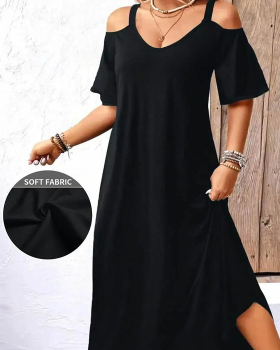 Kleid U-Ausschnitt Träger Off-Shoulder Locker