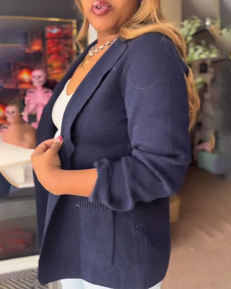 Bequeme Strickjacke in Unifarbe mit Tasche