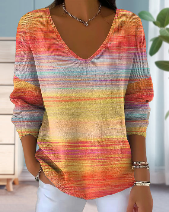 V-Ausschnitt-Pullover Mit Regenbogenstreifen