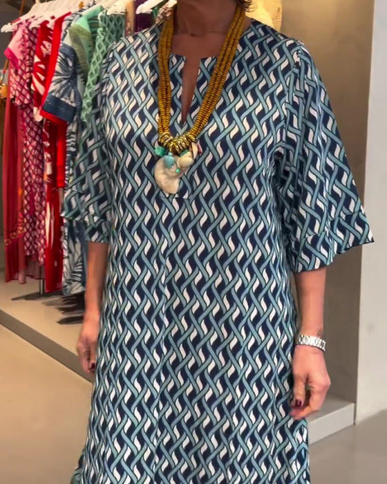 Kleid V-Ausschnitt Diamant Muster Gerade Locker