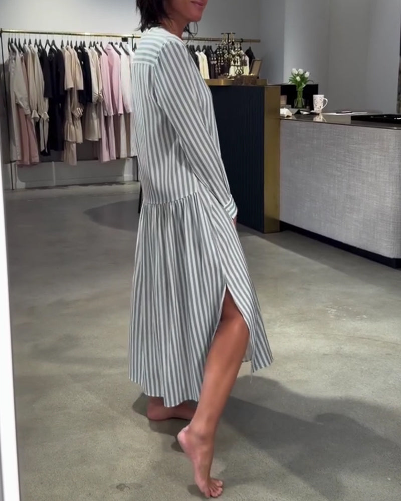 Kleid Gestreifter Seitenschlitz Maxi