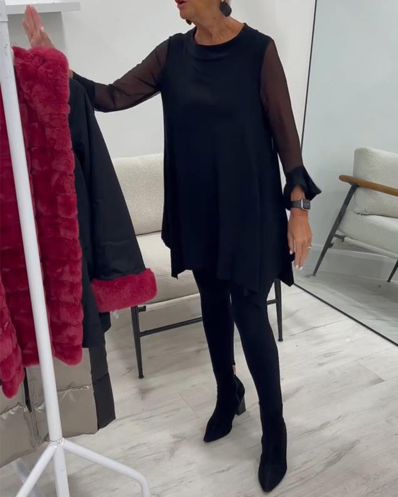 Bluse mit unregelmäßigem Saum und Schirmärmeln