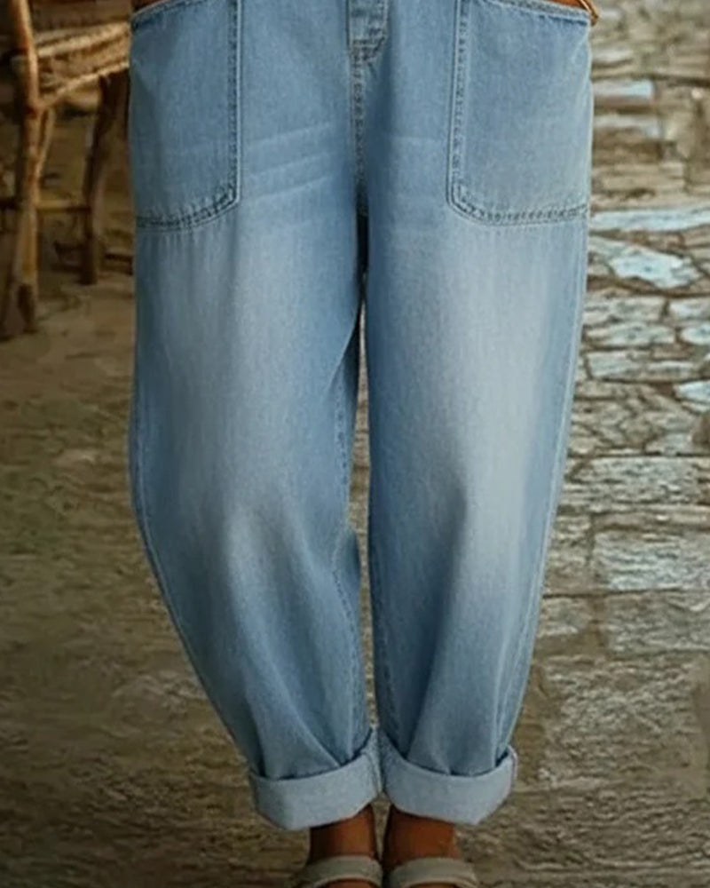 Jumpsuit Lässig Tasche Denim