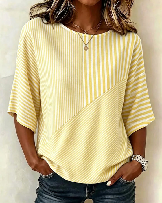 T-Shirt Gestreift Rundhals Farbblock