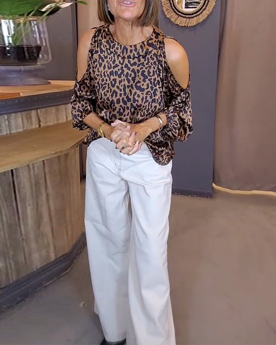 Bluse mit Trägern über den Schultern Leopardenmuster