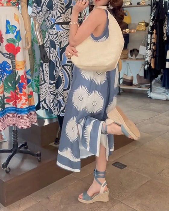 Kleid Sonnenblume Druck Ärmellos
