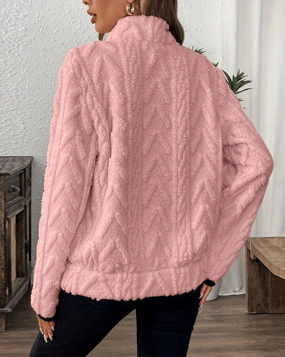 Sweatshirt mit Revers Frontreißer Flauschig