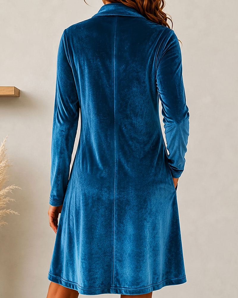 Kleid Knopf Einfarbig Lässig