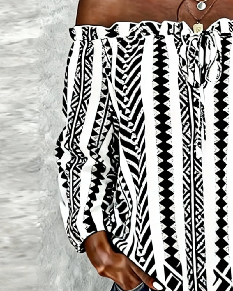 Bluse Trägerlos Schnürung Druck