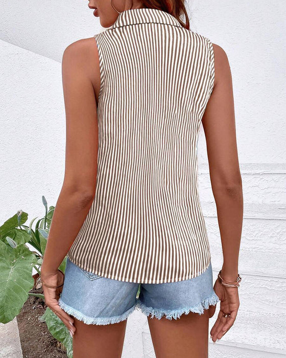 Tanktop ärmellos mit Kragen gestreift