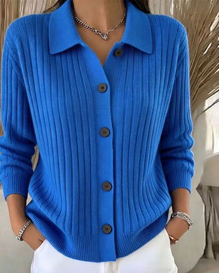 Strickjacke Geknöpft Gerippt Revers