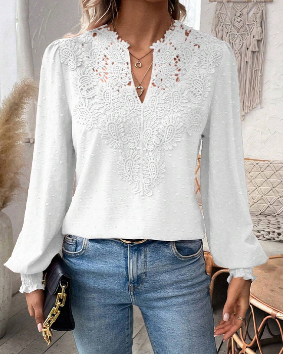 Bluse V-Ausschnitt Spitze Jacquard
